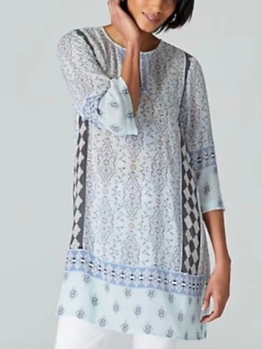 J. Jill‎ - Sea Glass Paisley Border Mixed Print Tunic Top 3/4 Sleeves - 3X